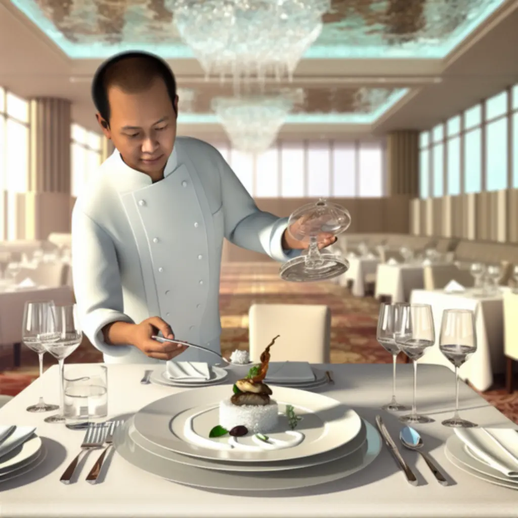 Chef presenteert een gastronomisch gerecht in fine-dining setting