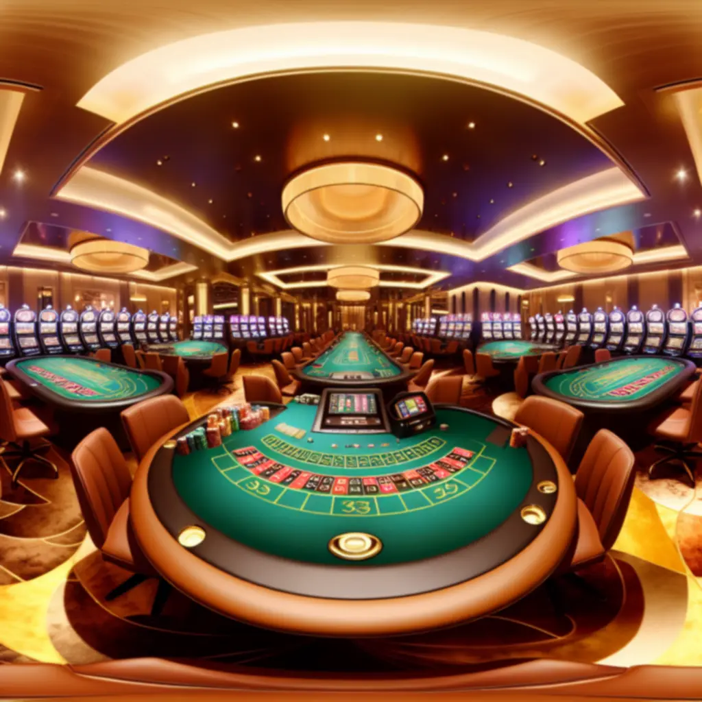 Panorama van de spelzaal met royale tafels en sfeervolle verlichting