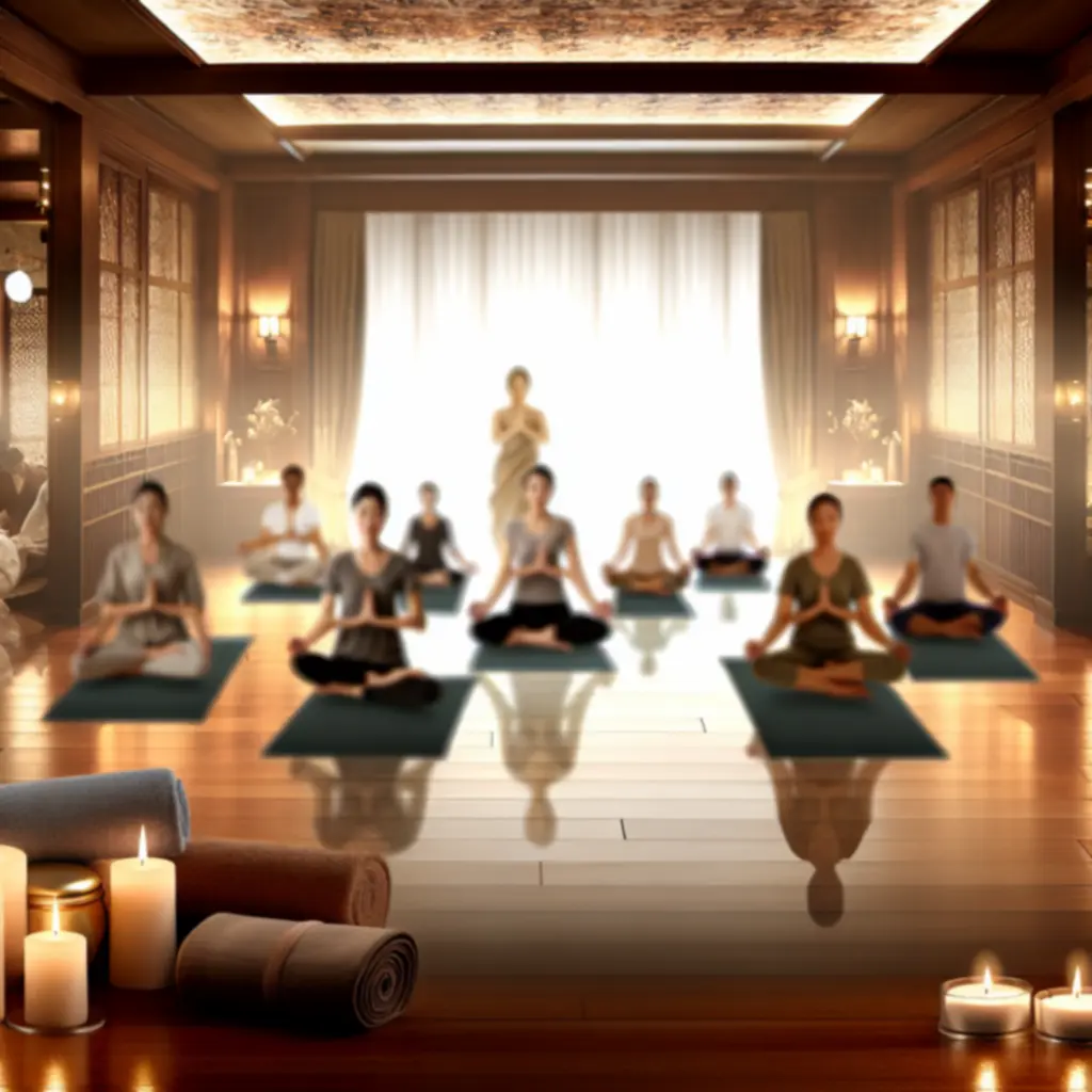 Intieme yogasessie bij zacht kaarslicht in een serene spa‑studio
